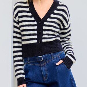 Wool-blend V-neck Striped Button Cardigan
